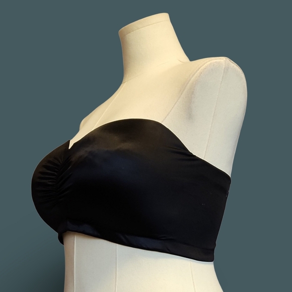 Elegant Black Strapless Bandeau Wireless Bra 42DD Goth Burlesque Halter Romantic - Picture 2 of 8